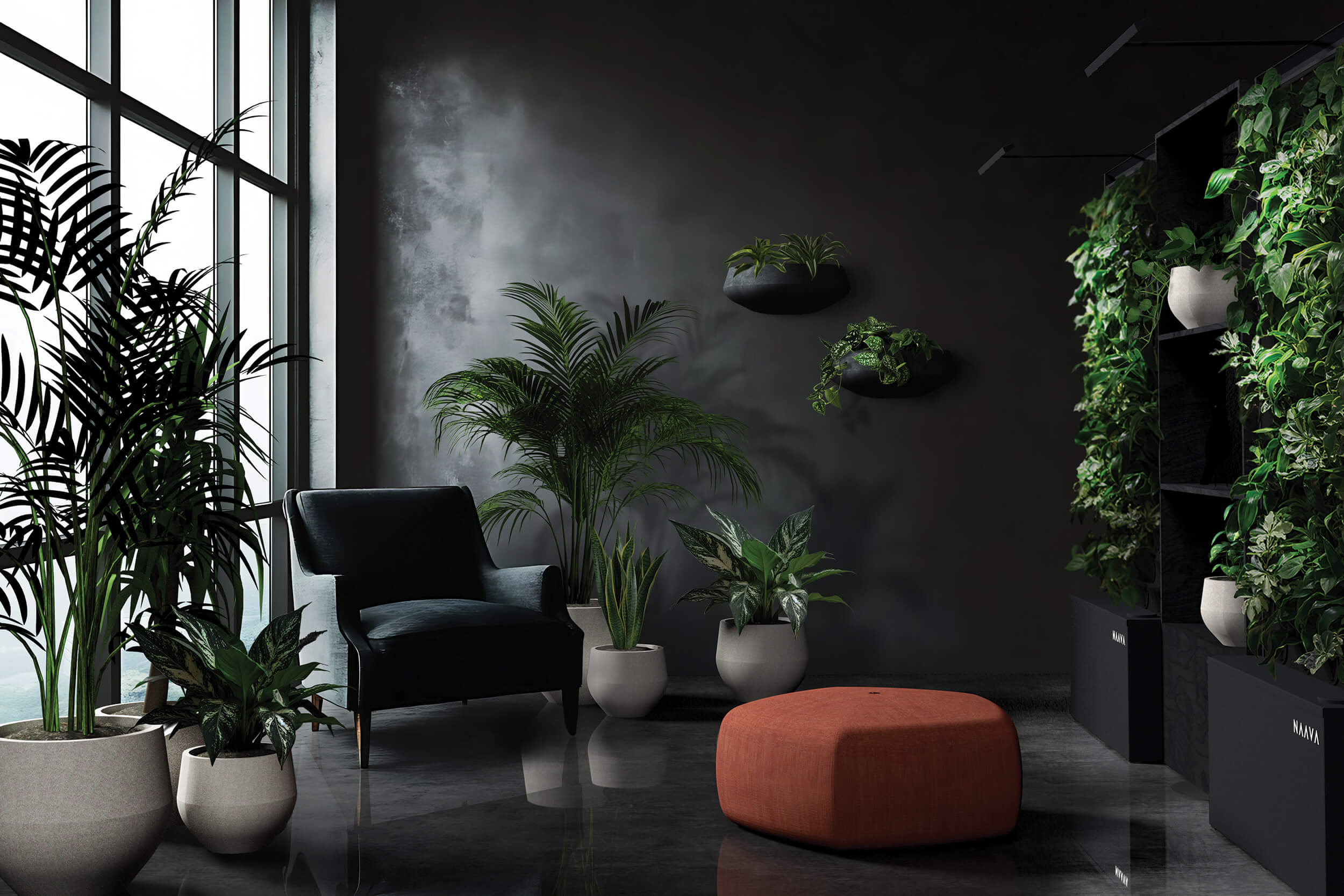 Naava tarjoaa viherseinät, kalusteet, viherkasvit ruukuissa, vihersuunnittelun, ja viherhuollon